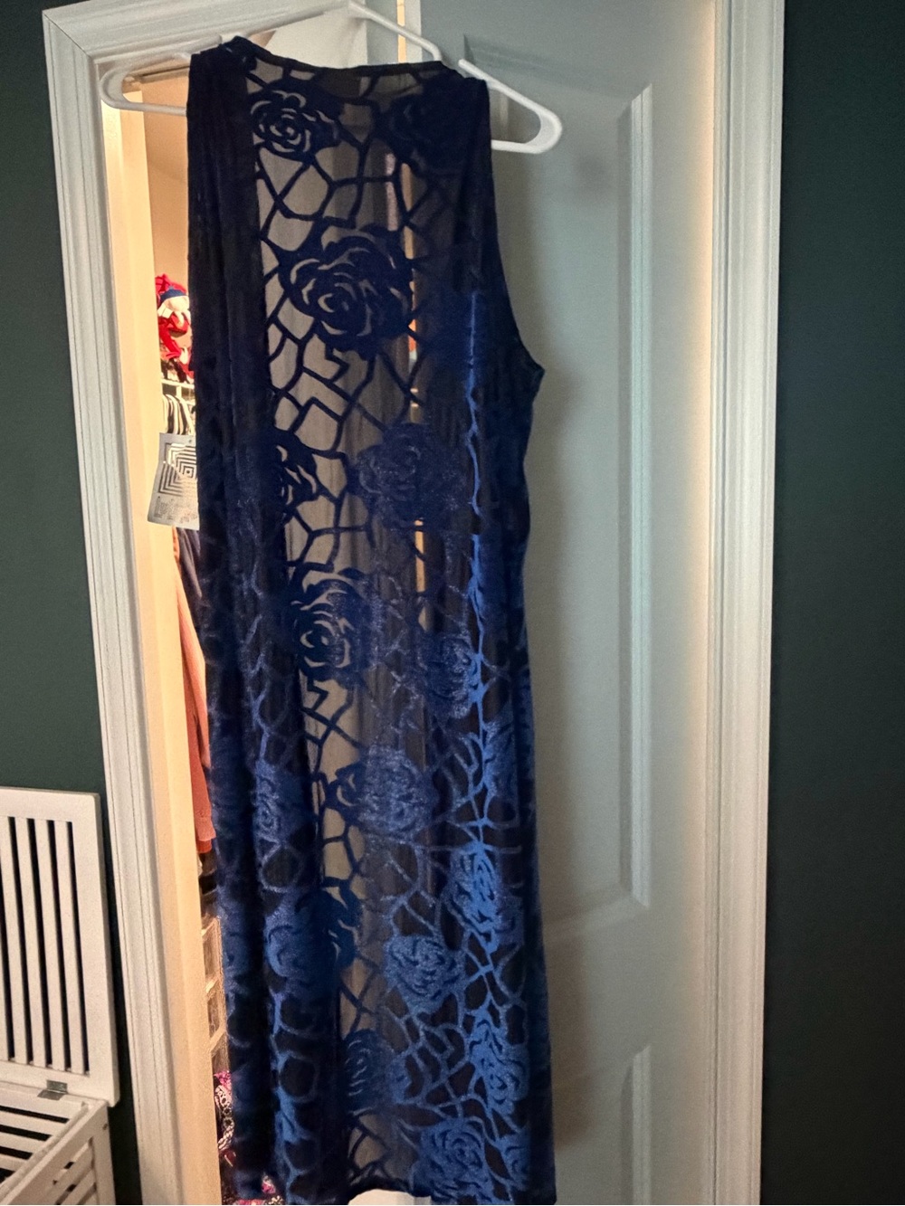 LuLaRoe Navy Blue Floral Lace Long Vest